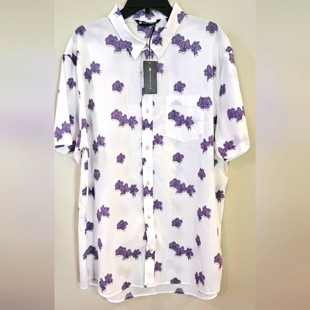 NWT Travis Mathew Hit The Books Floral Short Sleeve Stretch Button Up: Size- XXL - Picture 2 of 9